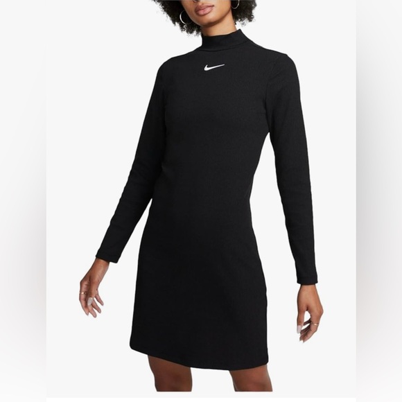 Nike Long Sleeve Mock Neck Ribbed Dress - Picture 1 of 10